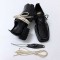 Vintage Square Toe Chunky Heels Removable Eye Leather Lace Up Loafers - Black