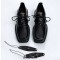Vintage Square Toe Chunky Heels Removable Eye Leather Lace Up Loafers - Black