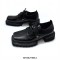 Vintage Square Toe Chunky Heels Removable Eye Leather Lace Up Loafers - Black