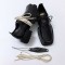 Vintage Square Toe Chunky Heels Removable Eye Leather Lace Up Loafers - Black
