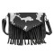 Multi-functional Designer Cowhide Pattern Print Fringes Handbag - Black Flock