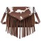 Multi-functional Designer Cowhide Pattern Print Fringes Handbag - Brown Flock