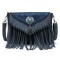 Multi-functional Designer American Midwest Pattern Print Fringes Handbag - DeepBlue Flock Faux Leather