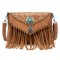 Multi-functional Designer American Midwest Pattern Print Fringes Handbag - LightBrown Flock Faux Leather
