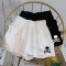Gothic Style Skull Print Short - White Synthetic Knitted Fabric