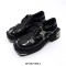 Round Toe Chunky Heels Cross Decorated Lace Up Gothic Punk Loafers - Black