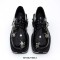 Round Toe Chunky Heels Cross Decorated Lace Up Gothic Punk Loafers - Black