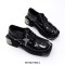 Round Toe Chunky Heels Cross Decorated Lace Up Gothic Punk Loafers - Black