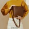 Crossbody Shoulder Bag Round Bucket Shape Soft Small Tote Bags - Brown