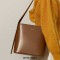 Crossbody Shoulder Bag Round Bucket Shape Soft Small Tote Bags - Brown