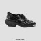 Square Toe Chunky Wedges Heels Metal Decorated Lace Up Gothic Punk Loafers - Black
