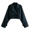 Long Sleeves Cropped Trench Coat Top Jackets - Navy