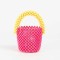 Multicolor Beaded Cross Body Bucket Hand Bags - Pink