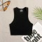 Elastic Solid Color Casual Street Style Elastic Basic Crop Tops - Black