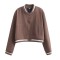 Long Sleeve Elegant Streetwear Spring Autumn College Bomber Jackets - Brown