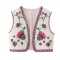 Vintage Floral Embroidered Indie Hippe Open Waist Coat Jacket - Red