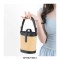 Straw Bucket Crossbody Beach Tote Bag - Yellow Black