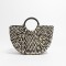 Half Moon Beach Basket Straw Summer Tote Bag - Black White