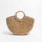 Half Moon Beach Basket Straw Summer Tote Bag - Khaki