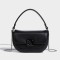 Top Handle Vegan Leather Crossbody Chain Saddle Bag - Black