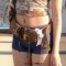 Rivet Buttons Vintage Grunge Belt Waistband Purse - Brown Fabric
