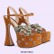 Peep Toe Cross Straps Platforms Rhinestones Ankle Buckle Straps Chunky Heels Sandals - Brown