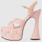 Peep Toe Cross Straps Platforms Rhinestones Ankle Buckle Straps Chunky Heels Sandals - Pink