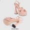 Peep Toe Cross Straps Platforms Rhinestones Ankle Buckle Straps Chunky Heels Sandals - Pink