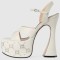 Peep Toe Cross Straps Platforms Rhinestones Ankle Buckle Straps Chunky Heels Sandals - White