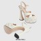 Peep Toe Cross Straps Platforms Rhinestones Ankle Buckle Straps Chunky Heels Sandals - White