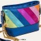 Multicolor Colorful Stripes Patchwork Chain Crossbody Hobo Bag - Blue Faux Leather