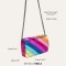 Small Rainbow Colorful Stripes Patchwork Square Flap Metal Chain Bag - FuchsiaFaux Leather
