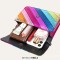 Small Rainbow Colorful Stripes Patchwork Square Flap Metal Chain Bag - FuchsiaFaux Leather