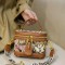 Single Shoulder Zipper Crossbody Kawaii Bear Pattern Versatile HandBag Bag- Brown