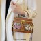 Single Shoulder Zipper Crossbody Kawaii Bear Pattern Versatile HandBag Bag- Brown