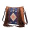 Retro Style Native American Actec Print Tote Tassels Large Size Bag - Brown Faux Leather