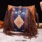 Retro Style Native American Actec Print Tote Tassels Large Size Bag - Brown Faux Leather