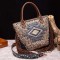 Retro Style Native American Leopard Print Tote Bucket Tassels Large Size Bag - Tan Faux Leather