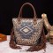 Retro Style Native American Leopard Print Tote Bucket Tassels Large Size Bag - Tan Faux Leather