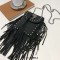 Rivet Deocated Tassel Western Cowboy Style Rocker Shoulder Bag - Brown Faux Leather