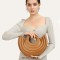 Half Round Cross body Shoulder Drawstring Liner Top-handle Tote Purses Bags - Yellow Faux Leather