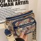 Shoulder Crossbody Zipper Crossbody Kawaii Bear Pattern Versatile Chest Bag- Blue