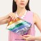 Funky Metallic Color Stripes Square Clutch Metal Chain Bag - Black Faux Leather
