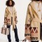 Multi-functional Designer Native American Pattern Print Tote Large Crossbody Handbag - Orange Polyester