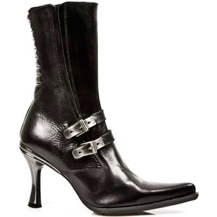 9037-S1 - Elegant Silver Buckled Leather Boots with Zipper SPECIAL  - Size 9 - Elegant Silver Buckled Leather Boots with zipper in Specials