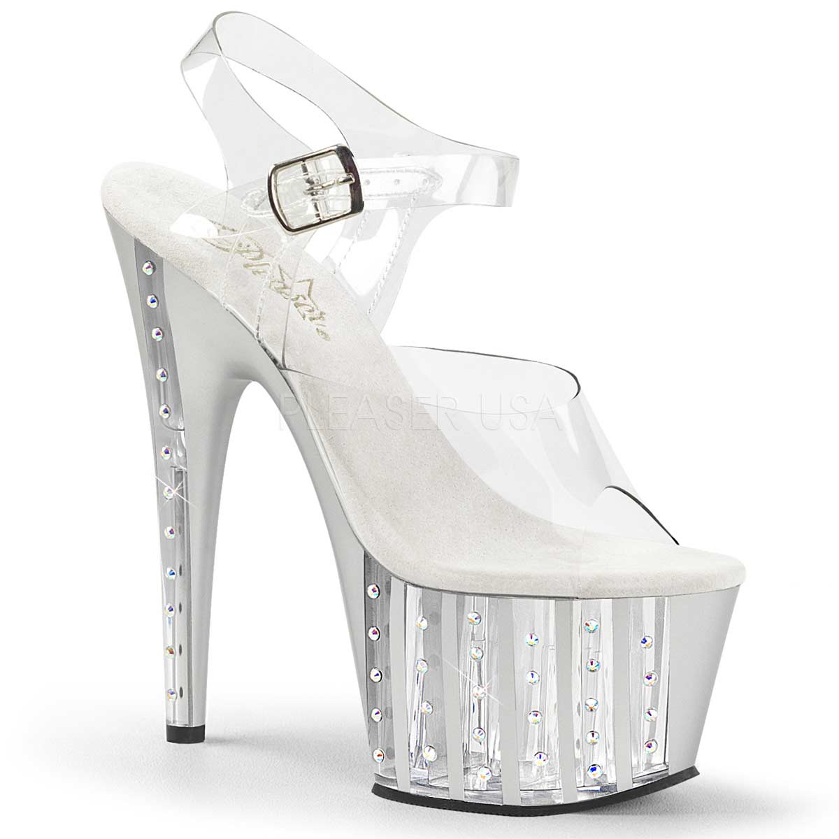 Pleaser Adore-708VLRS - Clear Silver Matte in Sexy Heels & Platforms ...