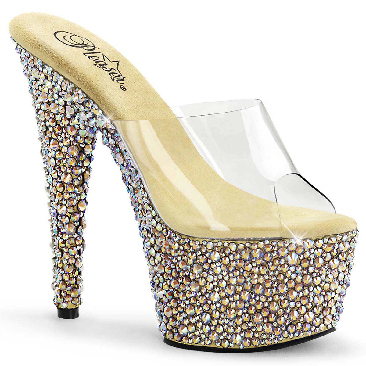 Pleaser BEJEWELED-701MS - Clear Gold Multi Rhinestones in Sexy Heels ...