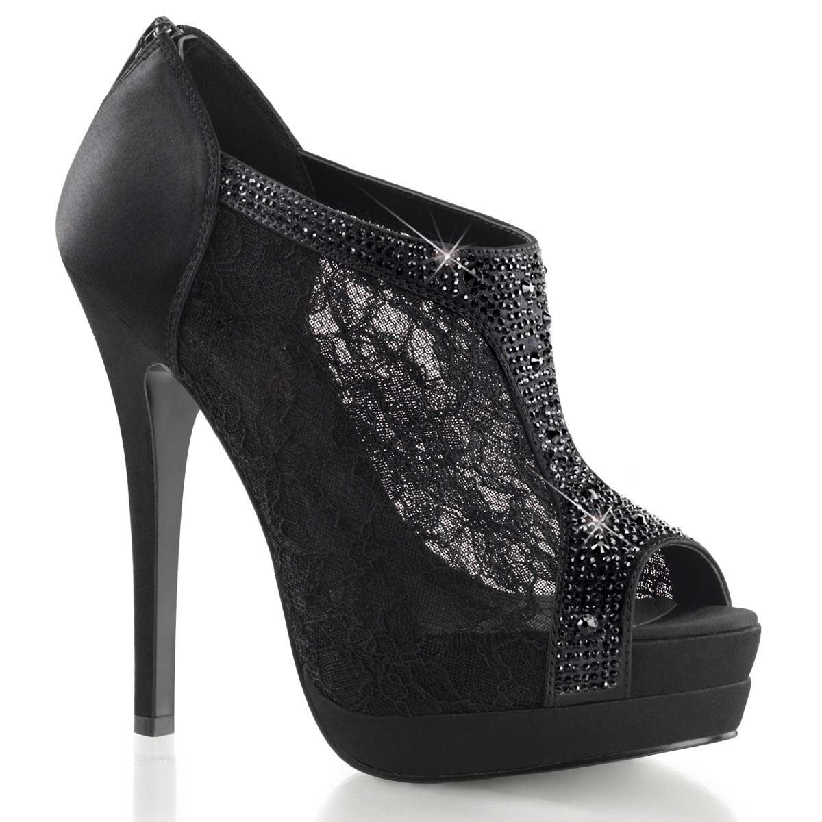 Pleaser Bordello BELLA-26 - Black Satin Lace in Heels & Platforms - $60.99
