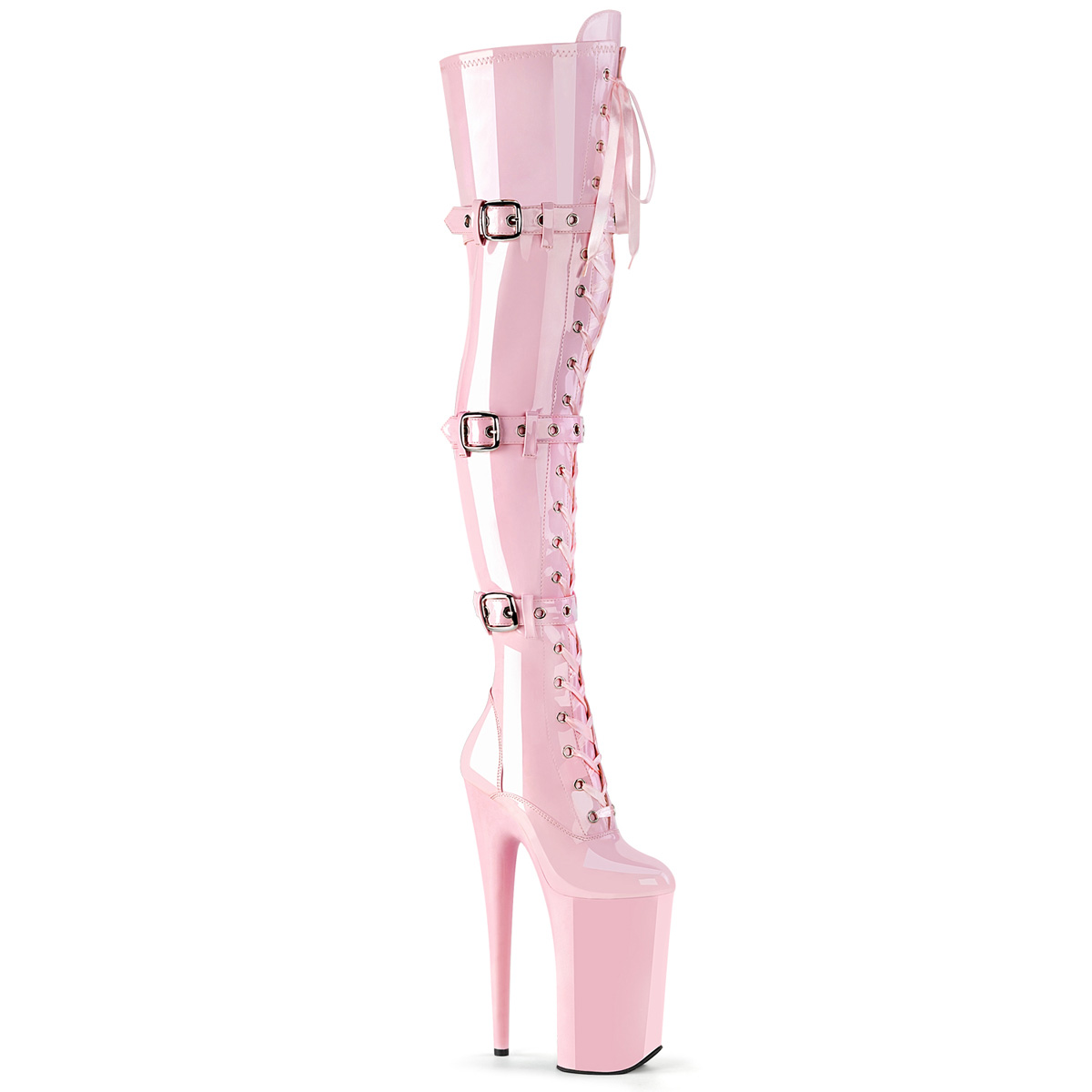 Pleaser Flamingo-3028 Thigh High Over Knee Black Boots Platform High Heels Zip 