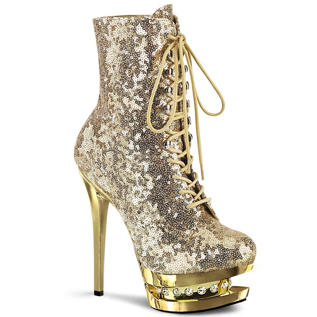 Pleaser Blondie-R-1020 - Gold Sequins Chrome in Sexy Boots - $63.35
